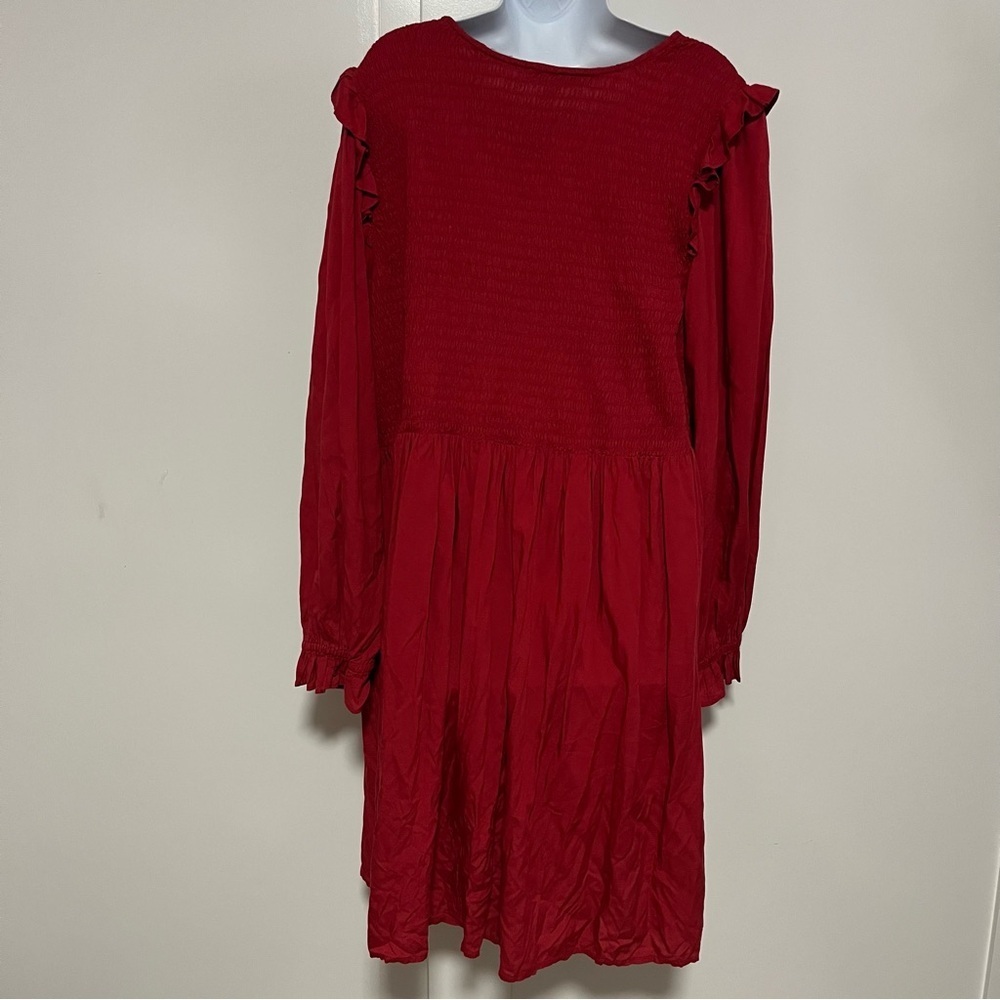 NWT beachlunchlounge Red Long Sleeve Dress Ruffles Smocking Plus Size XXL - Picture 7 of 8
